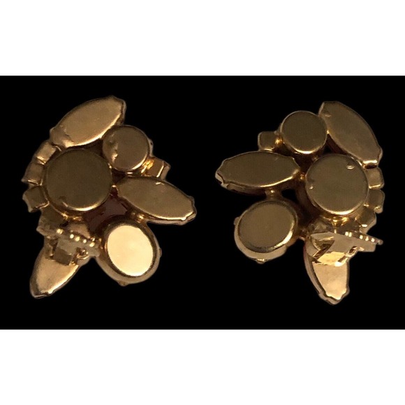 Juliana D&E Mid-Century Mod Red Orange Navette Rhinestone Clip On Earrings - Picture 3 of 6